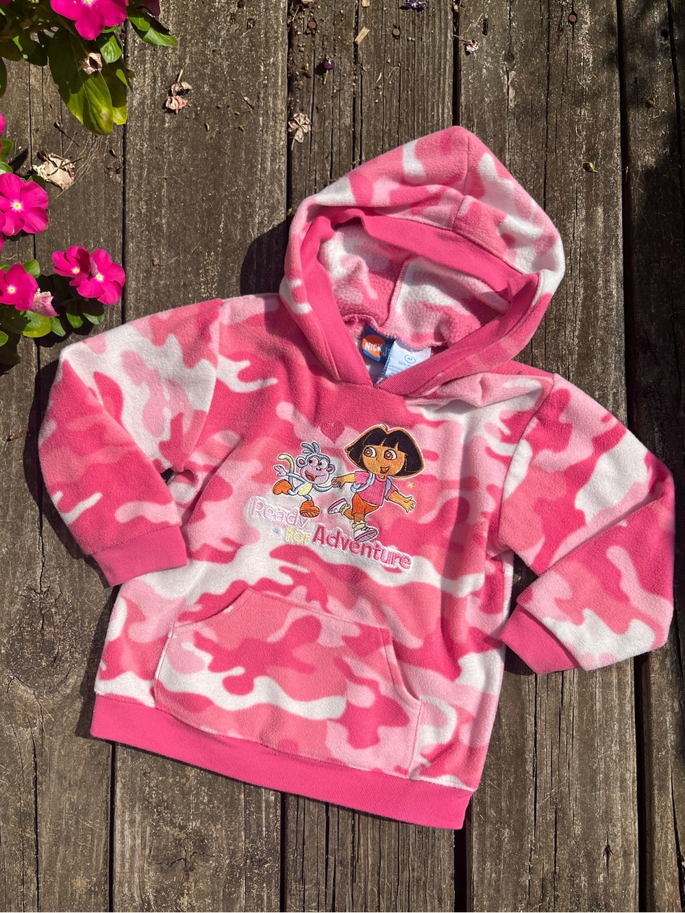 2007 Y2K Dora the Explorer Pink Camo Hoodie for Kids
